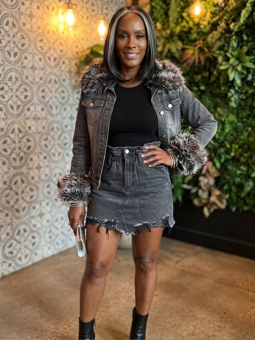 Distressed Gray Denim Skirt